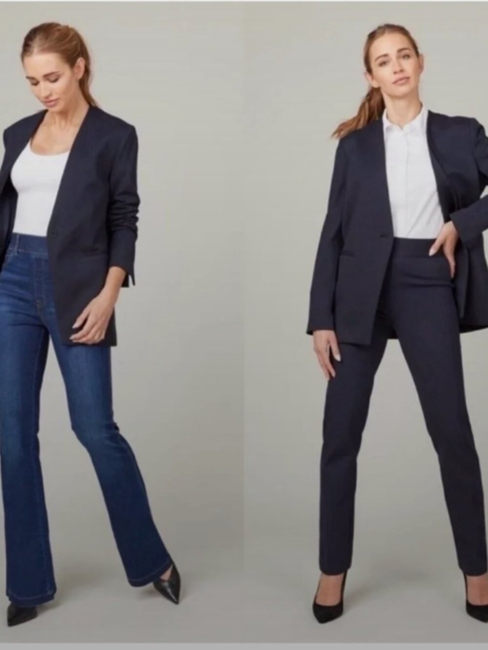 Spanx The Perfect Oversized Blazer M Navy Pinstripe Collarless